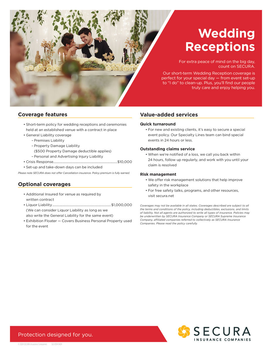 Wedding Receptions Sell Sheet